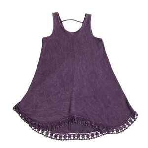 Indigo Threads Co Top S Purple Tunic Dress Waffle Knit Crochet Hem Boho Grunge